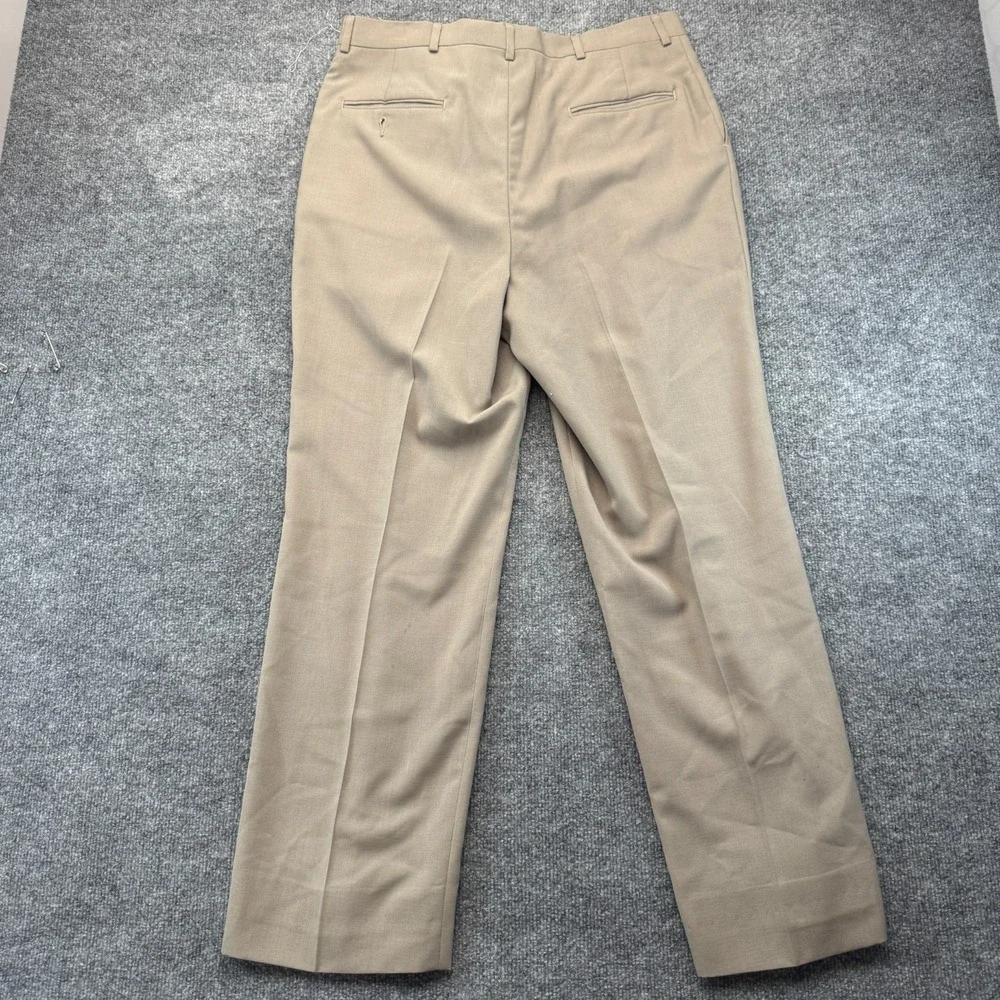 Vtg Haggar Dress Pants Mens 34x34 Brown Wool Blend Pleated Slash Pocket Career